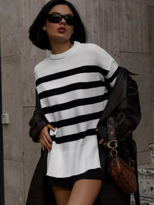 Liber Crew Neck Stripes Contrasting Colors Knitted Sweater
