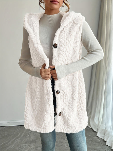 Solid Color Double-sided Plush Hooded Button Vests