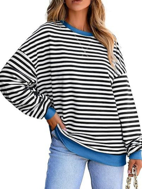 Liber Summer Women's Contrasting colors Stripes Sweatshirts&Hoodies