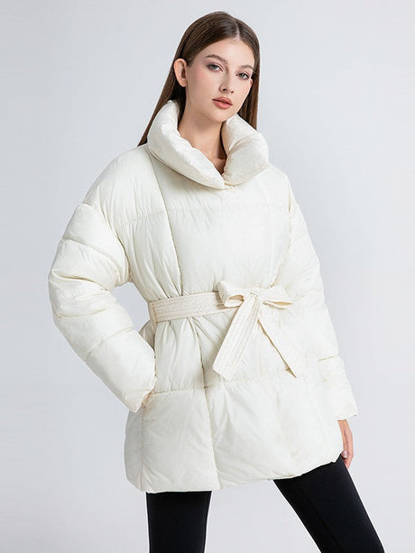 Stand Collar Tie Button Down Mid-length Warm Coat