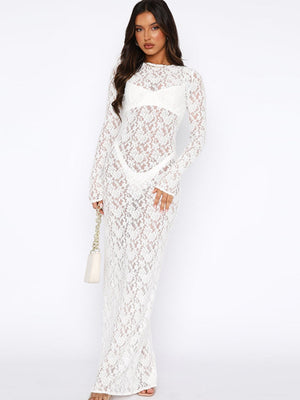 Liber Autumn Women's Lace Solid Color Maxi Dresses