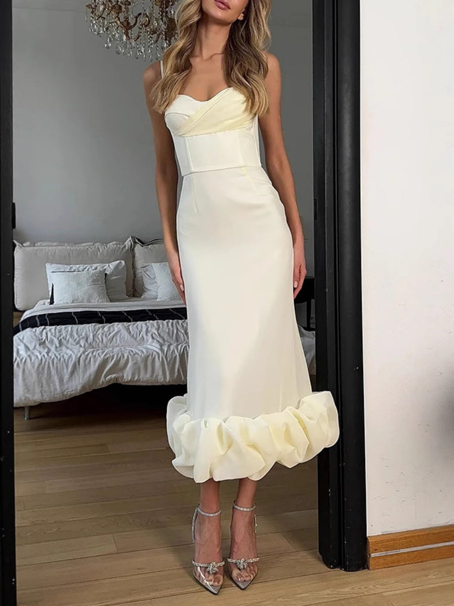 Liber Summer Women's Three-dimensional decoration Solid Color Midi Dresses