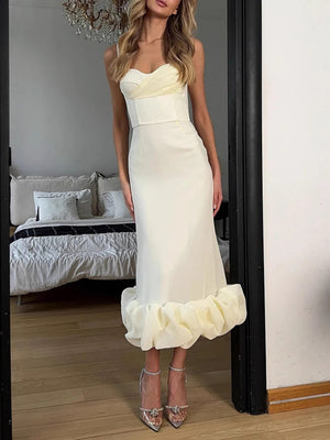 Liber Summer Women's Three-dimensional decoration Solid Color Midi Dresses