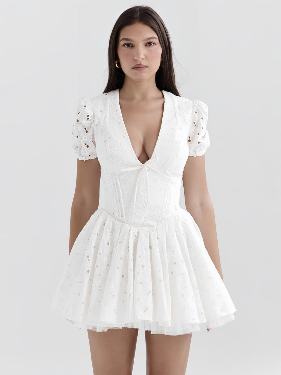 V-neck Lace Short Dress