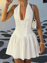 Liber Spring Women's Backless Solid Color Mini Dresses