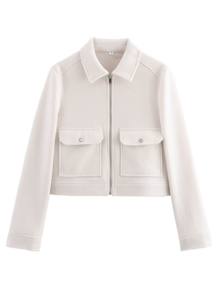 Zipper Lapel Simple Fashion Long-sleeved Short Jacket Suit Jacket Top