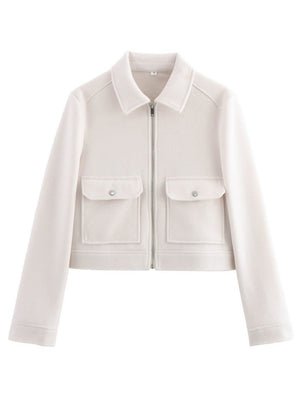 Zipper Lapel Simple Fashion Long-sleeved Short Jacket Suit Jacket Top