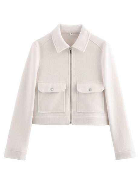 Zipper Lapel Simple Fashion Long-sleeved Short Jacket Suit Jacket Top