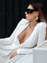 Liber Autumn Women's Pleated V-neck Kink Maxi Dresses