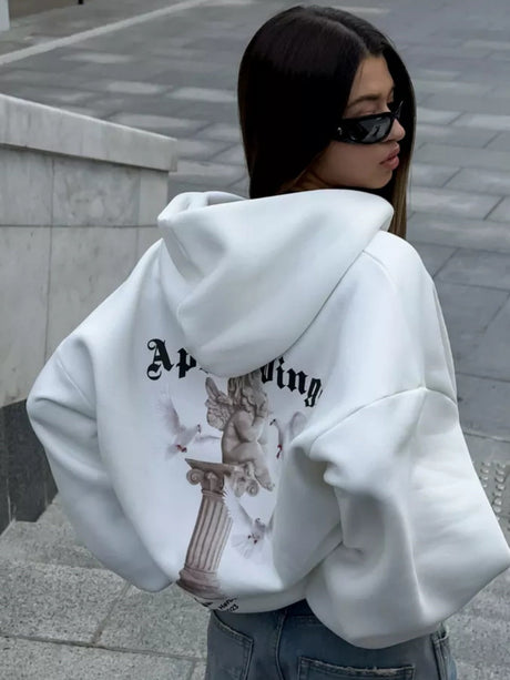 Liber Autumn women's clothing letter zipper Loose Hooded printed cardigan sweatshirt