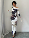 Milk Silk Printed Off-the-shoulder Long Dress