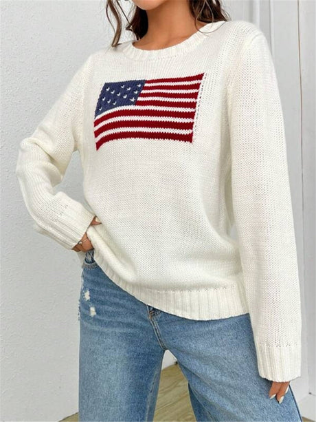 Crew Neck National Flag Knitted Sweater