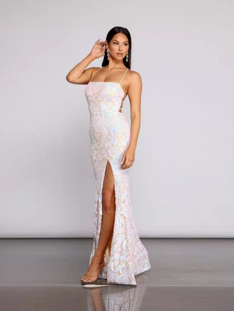 Liber Spring Women's Sequins Slit Maxi Dresses