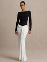 Hip-hugging Long-sleeved Contrasting Color Crimp Spliced Long Dress