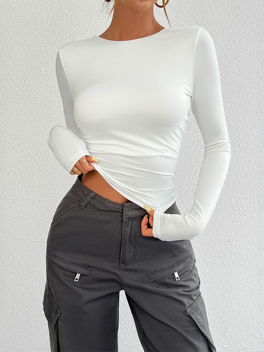 Simplicity Backless Solid Color Long Sleeve T-shirts