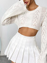 Liber Autumn women's navel-baring knitted short hollow pullover mesh see-through top