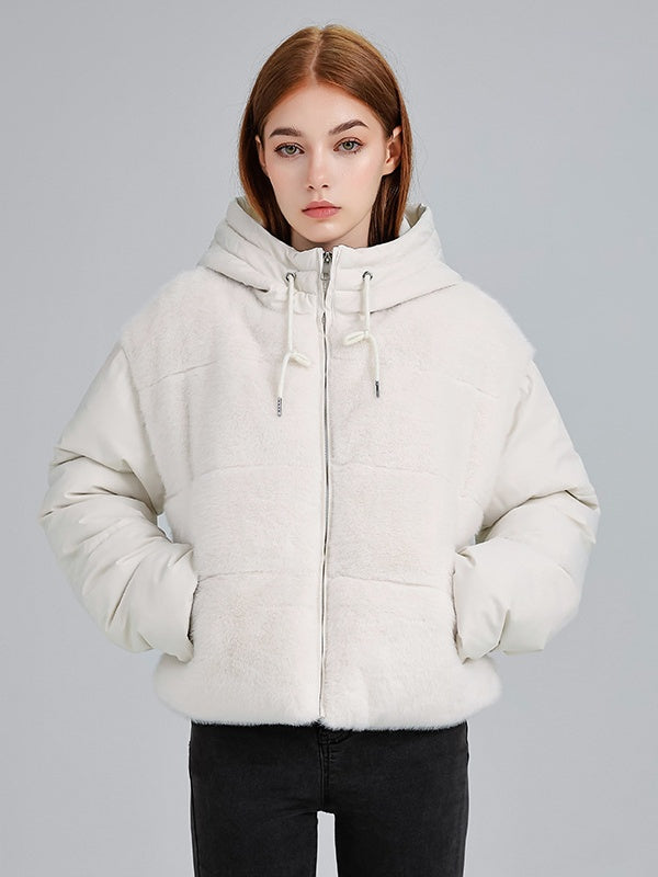 Fur Hooded Button Short Down Jacket Thickened Coat