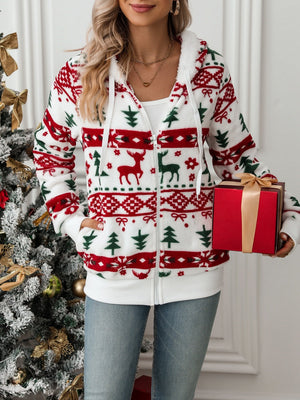 Christmas Cardigan Pocket Hooded Jacket