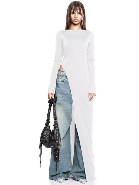 Liber Autumn Women's Slit Solid Color Jeans