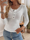 Simplicity Buttons Solid Color Lace Stitching Long Sleeve T-shirts