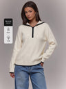 Ribbed Hooded Henley Sweater with Contrast Trim