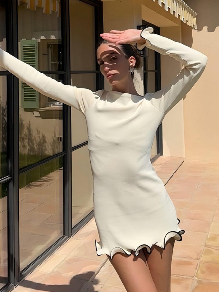 Liber Autumn Women's Ruffle Solid Color Mini&Short Dresses