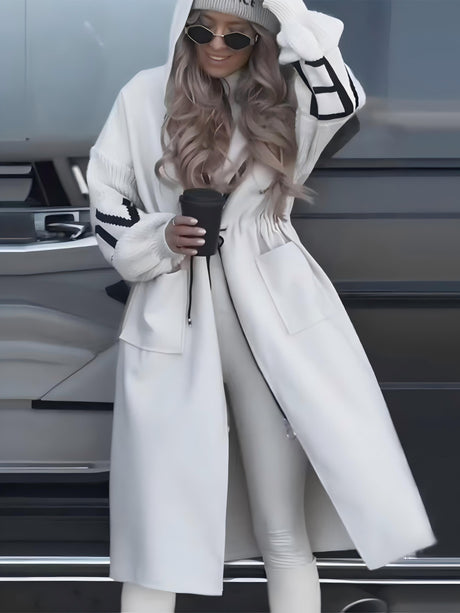 Liber Autumn Women's Pocket Letter Drawstring Long Trench Coats