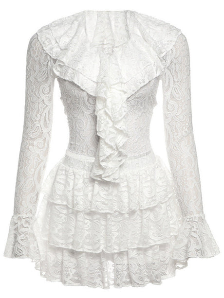 Liber Women's summer two piece lace ruffle suit