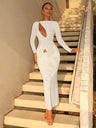 Women's Splicing Hollow Long sleeve Maxi Dresses