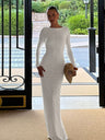 Pullover Long Sleeve Pleated Backless Long Dress