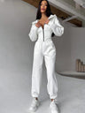 Liber Autumn women's clothing waist design Hooded Zippered solid color long-sleeved cardigan two-piece set