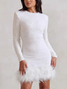 Liber Winter Women's Sequins Solid Color Long sleeve Feather Mini&Short Dresses