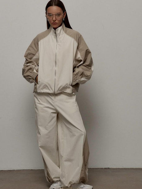 Liber Autumn women's drawstring clothing Colorblock long-sleeved two-piece jacket