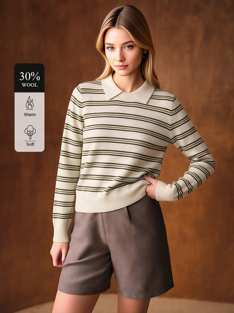 Striped Knit Sweater With Collar