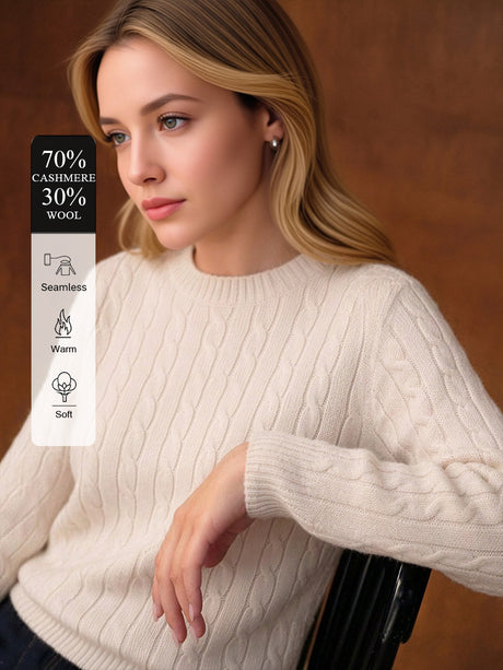 Cashmere And Wool Seamless Crew Neck Long-sleeved Knitted Pullover Sweater