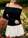 Liber Autumn Women's Off-shoulder Black and white color matching Long sleeve Mini&Short Dresses