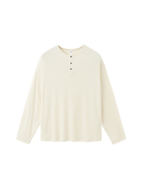 Liber Autumn Neutral wear Henry Collar Solid Color T-shirts