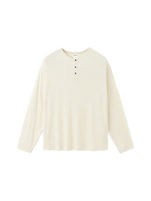 Liber Autumn Neutral wear Henry Collar Solid Color T-shirts