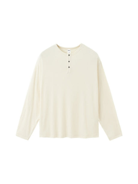 Liber Autumn Neutral wear Henry Collar Solid Color T-shirts