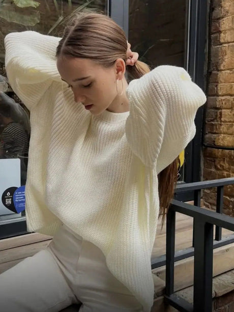 Liber Autumn women's plain solid color pullover long-sleeved sweater