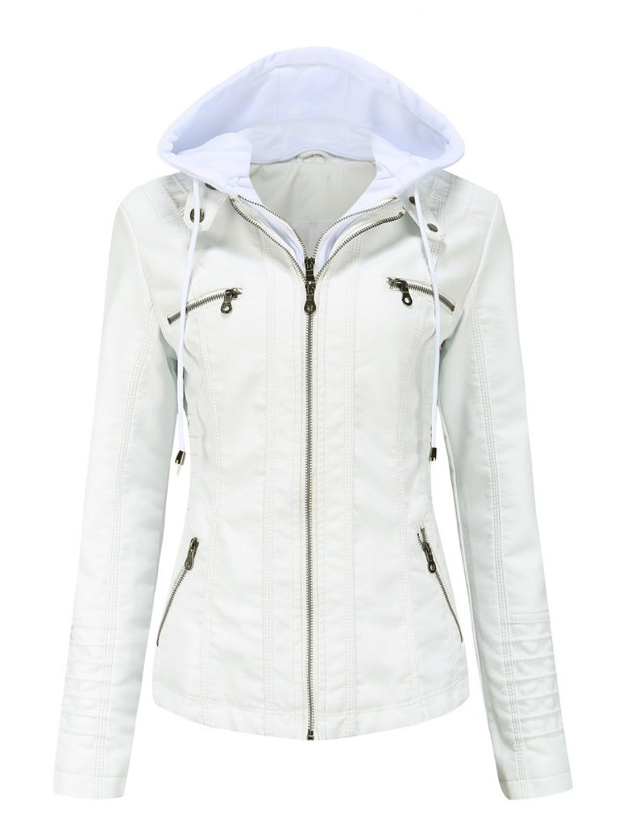 Hooded Removable 2-piece Sets Leather Jacket