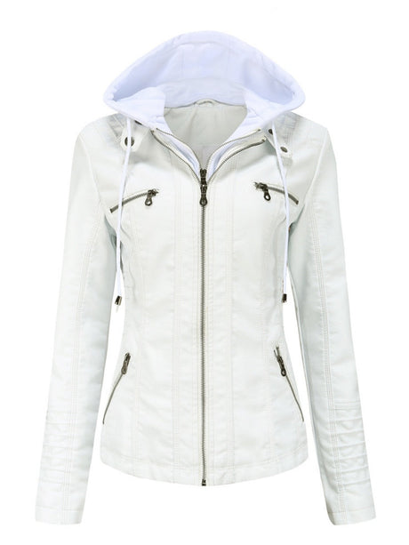 Hooded Removable 2-piece Sets Leather Jacket