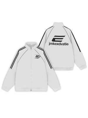 Stand Collar Letter Embroidery Ribbon Contrasting Colors Zipper Jackets