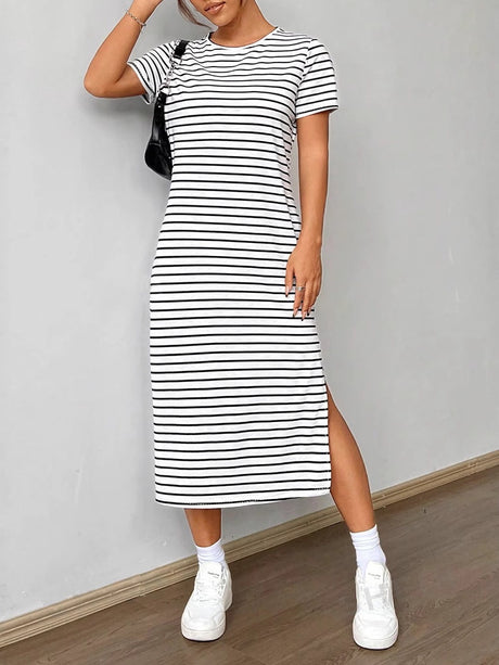 Stripes Slit Maxi Dresses
