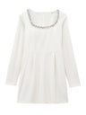 Square Collar Long Sleeve Diamond Velvet Mini&Short Dresses