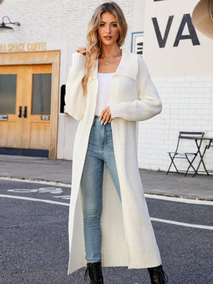 Liber Autumn Women's Plain stitch Lapel Long Cardigans Coat