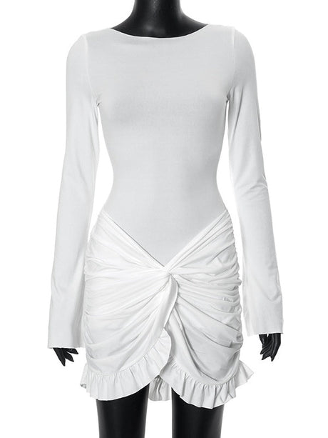 Liber Spring Women's Pleated Solid Color Mini&Short Dresses