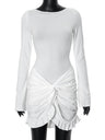 Liber Spring Women's Pleated Solid Color Mini&Short Dresses