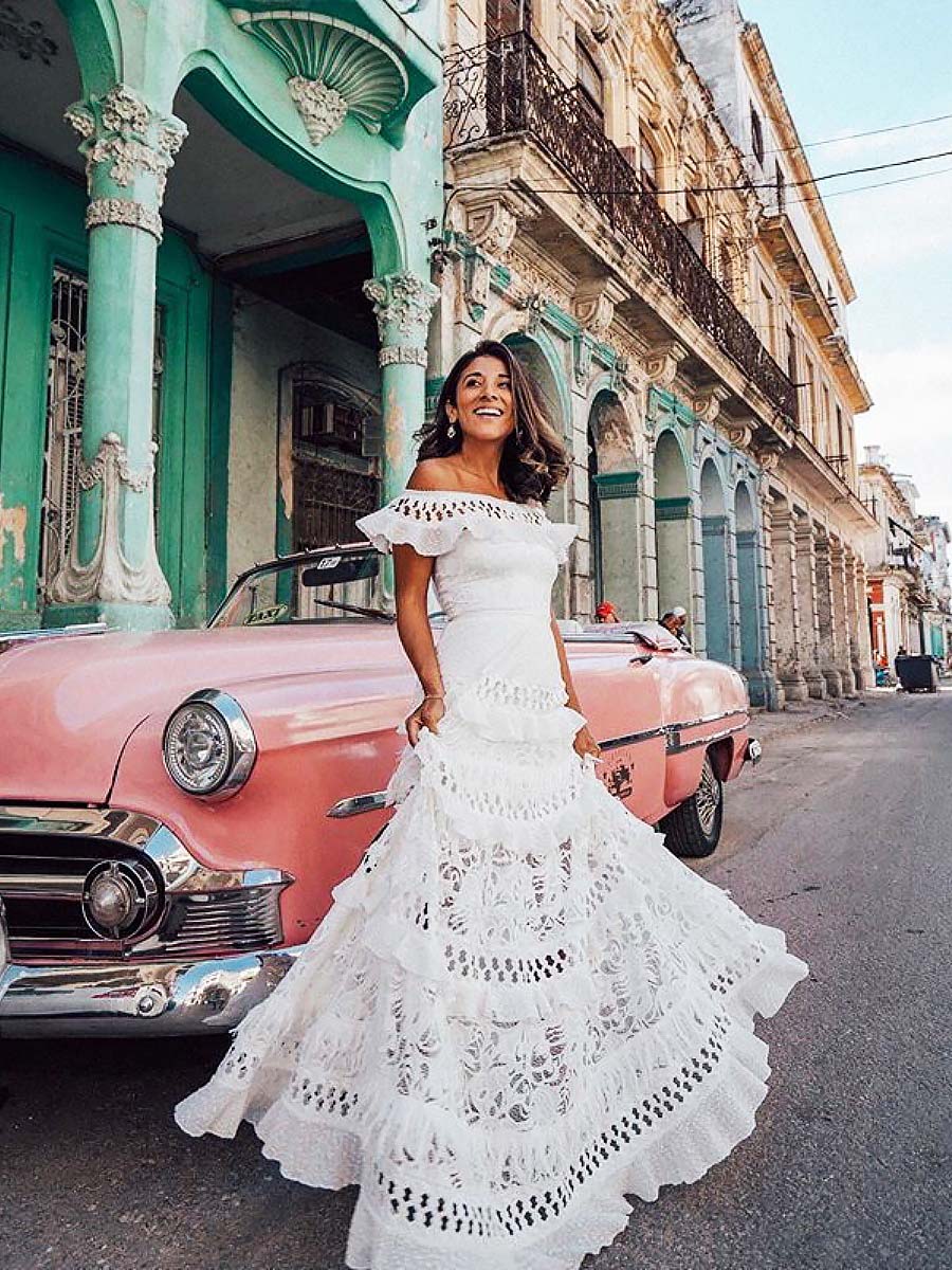 One-shoulder Ruffled Hollow Swing Lace Maxi Dresses