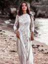 Hollow Printed Long Sleeve Bridal Wedding Dress Maxi Dresses
